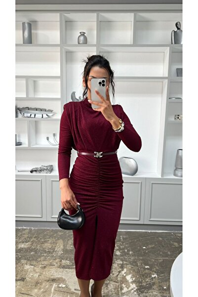 Nida Boutique Φόρεμα από ύφασμα άνοιγμα Sim με μακριά μανίκια και ζώνη