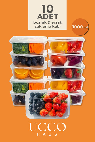 UCCO 10 Pieces 1000 ml Economical Refrigerator & Microwave Leak-Proof Lid Storage Container Set Freezer Organizer