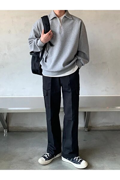 COMBİNE MİCHAİL Чоловічий світшот з коміром поло на блискавці GRIMELANJ