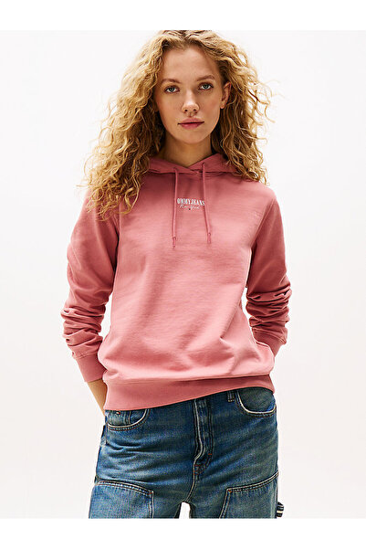 Tommy Hilfiger Kadın Regular Fit Kapüşonlu Logolu Sweatshirt - Toz Pembe