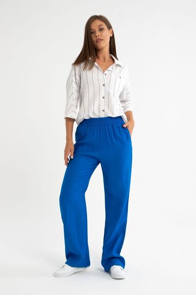 Qaju Kadın Yarım Kol Çizgili Tiril Gömlek