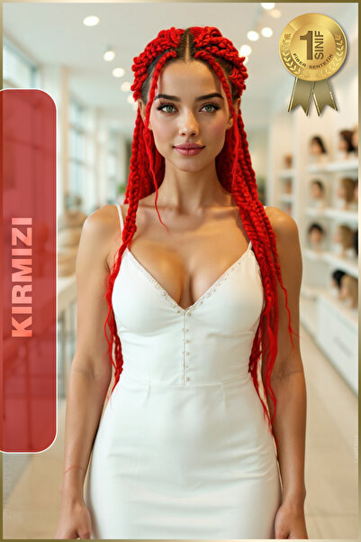 TAM TARZ Afrika Örgüsü Rasta Ve Box Braid için Fiber Sentetik Saç (Renk Kodu Red) Kırmızı