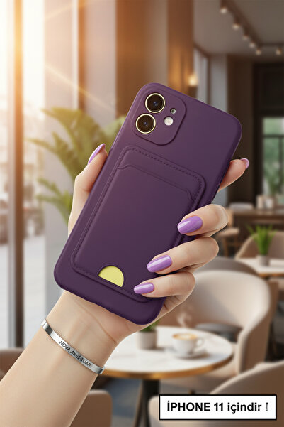 cepmoda iPhonE "11" Kart Bölmeli Telefon Kılıfı Kartlıklı, ince Esnek Kapak DERİN MOR
