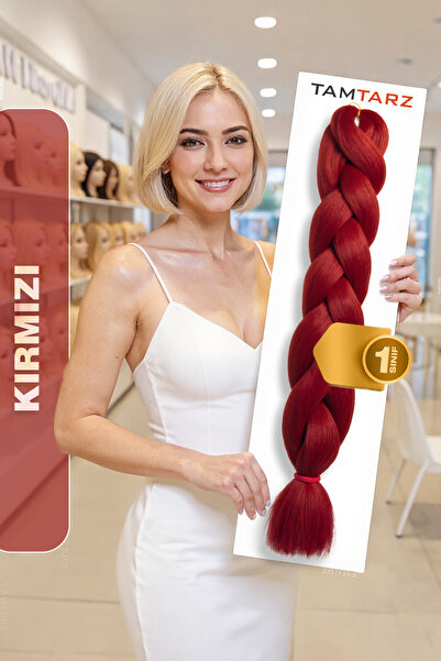 TAM TARZ Afrika Örgüsü Rasta Ve Box Braid için Fiber Sentetik Saç (Renk Kodu Red) Kırmızı