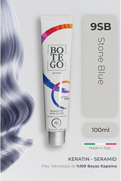 Botego Metallic Shades Krem Saç Boyası - 9 Stone Blue 100 ml - Plex, Keratin,...