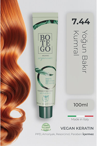 botegohair Organica Organik Saç Boyası - 7.44 Yoğun Bakır Kumral 100 ml - Amo...