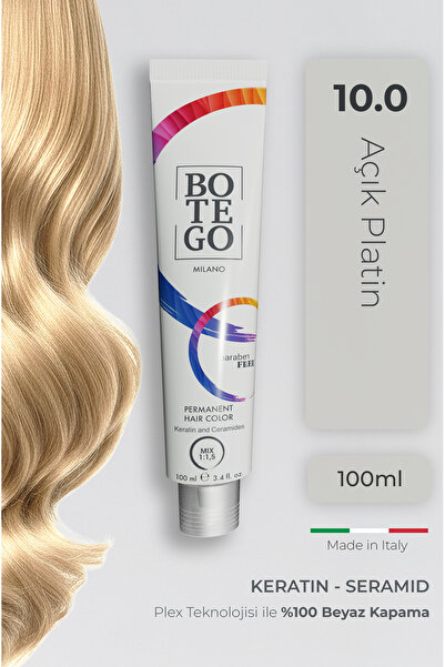 botegohair Profesyonel Krem Saç Boyası - 10.0 Açık Platin 100 ml - Plex, Kera...