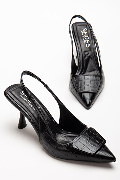 CHICELLA Pantofi cu toc pentru femei Adessa din cauciuc negru cu detalii