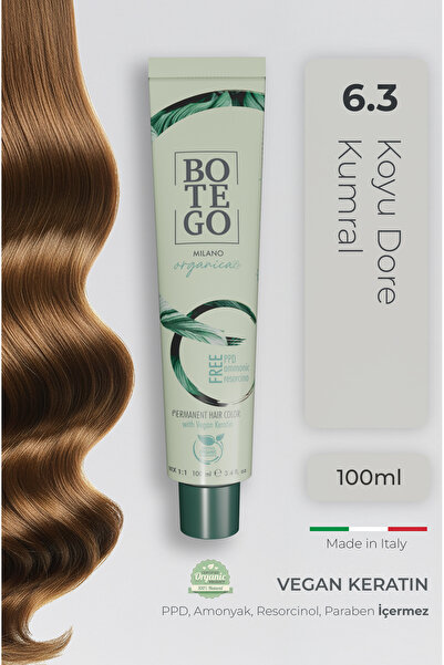 botegohair Organica Organik Saç Boyası - 6.3 Koyu Dore Kumral 100 ml - Amonya...