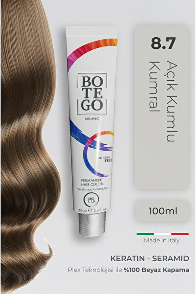 botegohair Profesyonel Krem Saç Boyası - 8.7 Açık Kumlu Kumral 100 ml - Plex,...