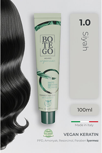botegohair Organica Organik Saç Boyası - 1.0 Siyah 100 ml - Amonyaksız, Kokus...