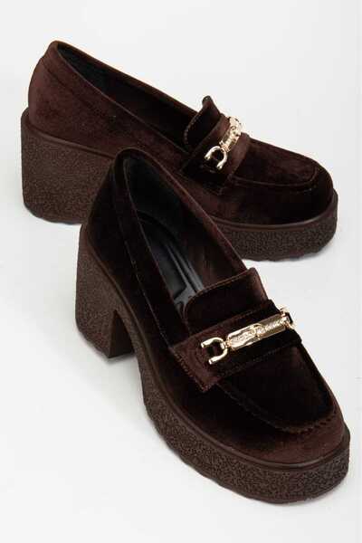 CHİCELLA Verissa Buckled Brown Velvet Women's Loafer Shoes