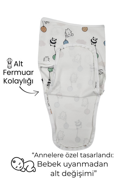 Nilmera Bebek Kundak | %100 Pamuk Organik Bebek Uyku Tulumu 0-3 Ay – Alt Fermuar ile Kolay Bez Değişimi