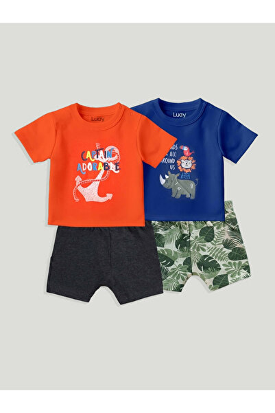 luay Unisex Cotton Blue & Red T-Shirt Set: Bright and Comfortable Kids Casual Wear (PO2) 0-3 M