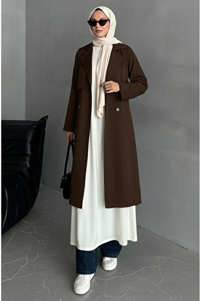 My Blog Καφέ μακρύ ντραπέ παλτό - 7310