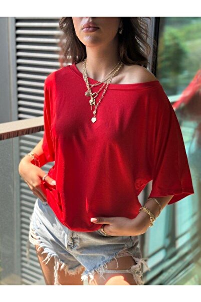 MAREANDPANDA Women's One Shoulder Short Sleeve Loose Viscose Blouse