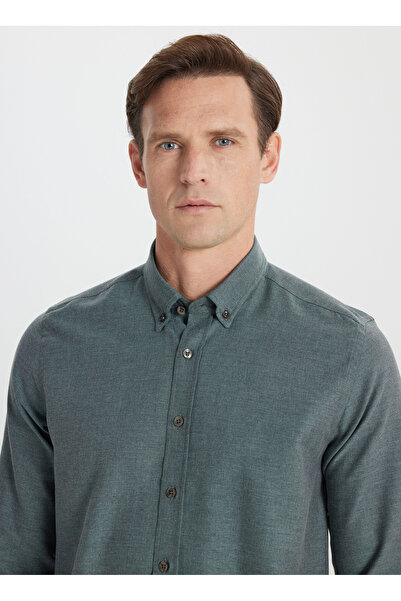 ALTINYILDIZ CLASSICS Slim Fit Buttoned Collar Dark Green Men's Shirt Ace202510303_Shirt Par Dy