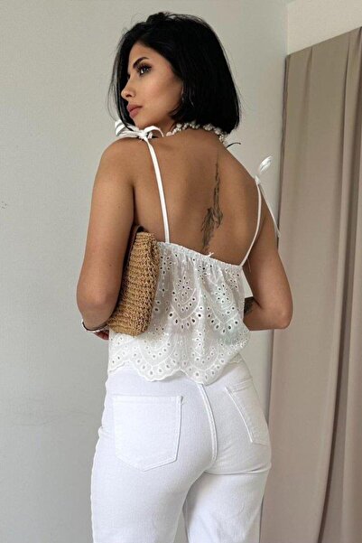 gl00my Elegant White Brode Blouse