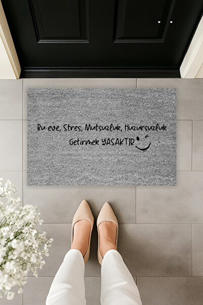 Dormot Modern Dijital Baskı Gri Stres Getirmek Yasak Kapı Önü Paspas 70x45cm