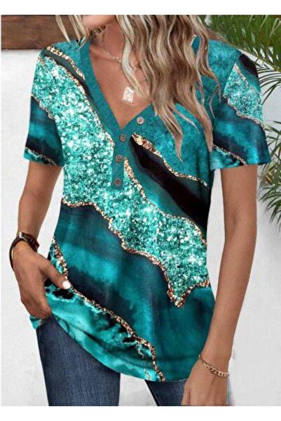 Wear Up Γυναικεία μονόχρωμη μπλούζα με κοντό μανίκι V λαιμόκοψη μπροστά με κουμπιά