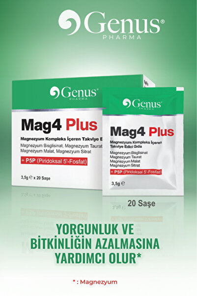 Genus PHARMA Mag4 Plus, Magnezyum Içeren Yorgunluk Azaltmaya Yardımcı Takviye Edici Gıda (3,5G X 20 SAŞE)