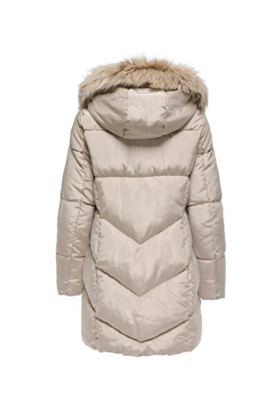 ONLY Ανοιχτό καφέ γυναικείο παλτό ONLMYNTE BF LONG PUFFER OTW