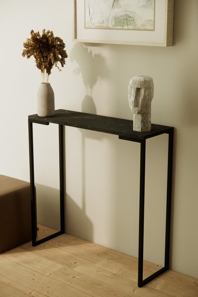 Phobia Solto Home AF23-16 Siyah Mermer Desen Raf Siyah Metal Dresuar - Konsol - Stant – Sehpa