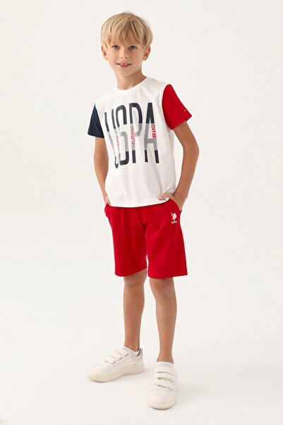 U.S. Polo Assn. بدلة برمودا كريمية للأولاد