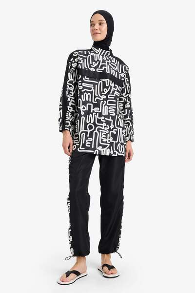 DeFacto Regular Fit Su Geçirmez 3'lü Desenli Burkini Tesettür Mayo Takım E7996AX25HS