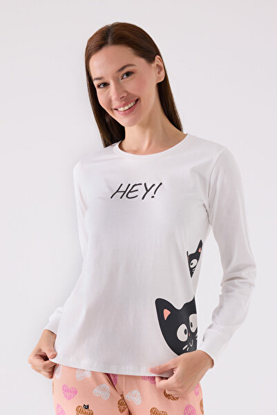 Rolypoly Γυναικείο σετ πιτζάμες με μακρυμάνικο λευκό