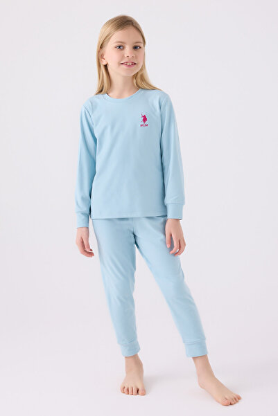 U.S. Polo Assn. Set de pijamale albastre cu maneca lunga pentru fete