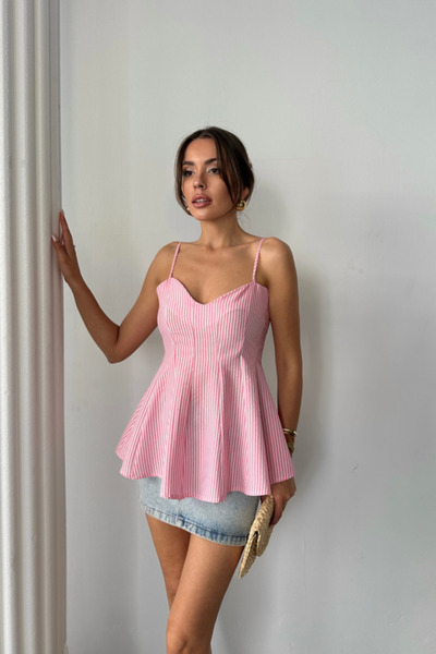 gl00my ΡΙΓΕ ΜΠΛΟΥΖΑ ΜΕ ΛΑΝΤΑΝΙΚΟ ΜΕ ΛΕΠΤΟΜΕΡΗ ΚΡΕΜΑΣΤΟ - Ροζ