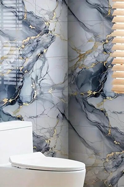 Bien Home Yeni 30x60 Cm Kendinden Yapışkanlı Mavi Gri Mermer Desenli  Banyo WC Kaplama PVC Duvar Paneli