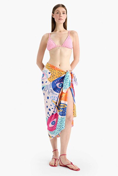 DeFacto Regular Fit Desenli Saten Plaj Eteği-Fall in Love B1443AX25HS