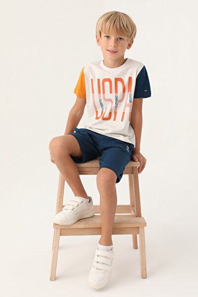 U.S. Polo Assn. Boy's Bermuda Set - U.S. Polo 1715-4 Cream Melange