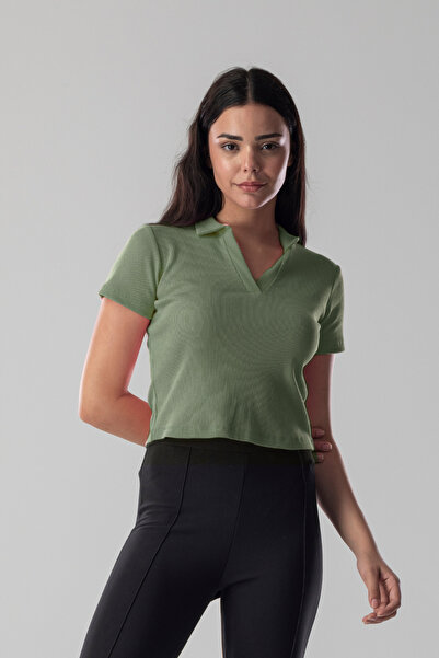 Mood Lab Kadın Polo Yaka Fitilli Kaşkorse Kısa Kollu Tişört