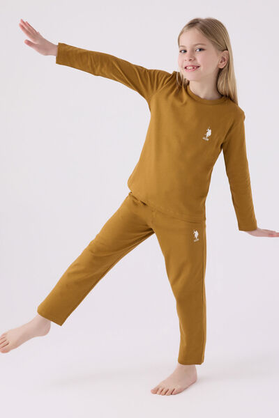 U.S. Polo Assn. Kız Çocuk Koyu Hardal Uzun Kol Pijama Takım