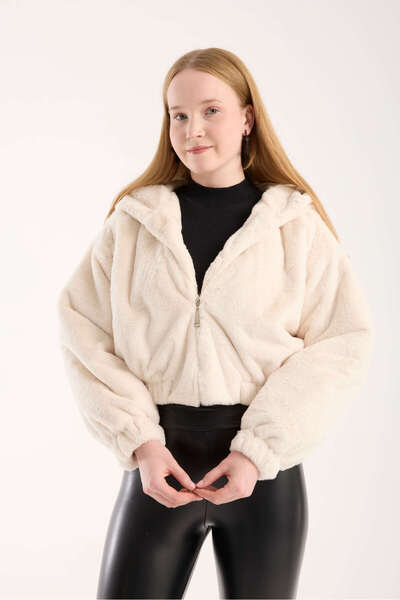 İLKCET MODA Oversize Γυναικείο βελούδινο παλτό με κουκούλα