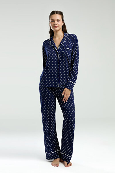 Pierre Cardin Kadın Lacivert Gömlek Pijama Takım