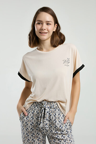 Pierre Cardin Women's Cream Short Sleeve Pajama Set