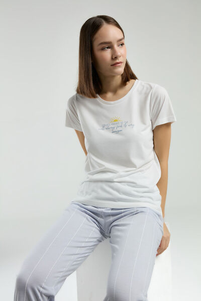 Pierre Cardin Kadın Beyaz Kısa Kol Pijama Takım