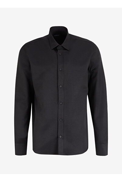 Fabrika Siyah Erkek Gömlek Regular Fit Armürlü Gömlek MAYDOS 400