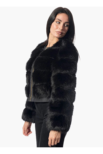 Guess Siyah Kadın Desenli Palto SOFT PU AND FAUX FUR - SOFT PUFFER