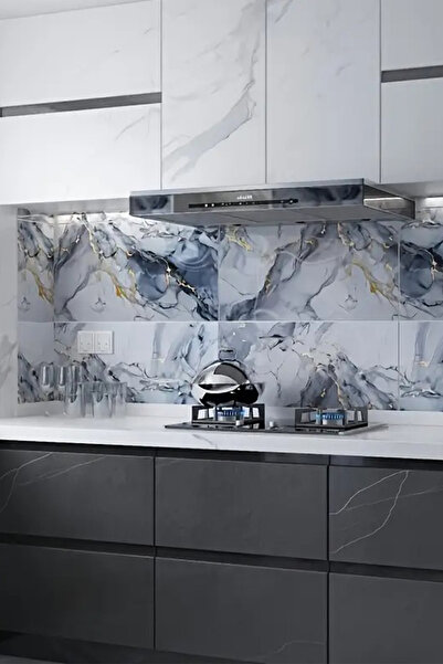 Bien Home Yeni 30x60 Cm Kendinden Yapışkanlı Mavi Gri Mermer Desenli  Banyo WC Kaplama PVC Duvar Paneli