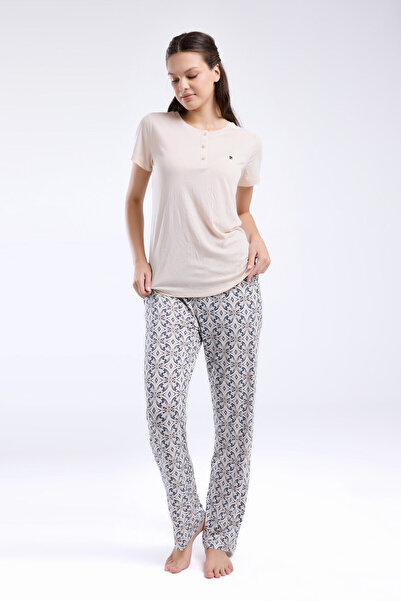 Pierre Cardin Women's Cream Short Sleeve Pajama Set