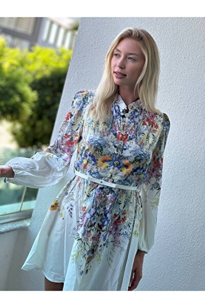 CAN ÇAPAR Γυναικείο φόρεμα πουκάμισο με φλοράλ σχέδιο και πέτρινα κουμπιά με ...