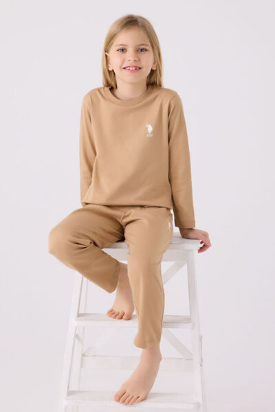 U.S. Polo Assn. Kız Çocuk Kahverengi Uzun Kol Pijama Takım
