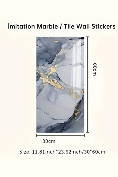 Bien Home Yeni 30x60 Cm Kendinden Yapışkanlı Mavi Gri Mermer Desenli  Banyo WC Kaplama PVC Duvar Paneli