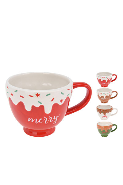 BOYNER EVDE Seramik Çok Renkli Kupa XMS Krema Desenli 14cm 4 Ass.