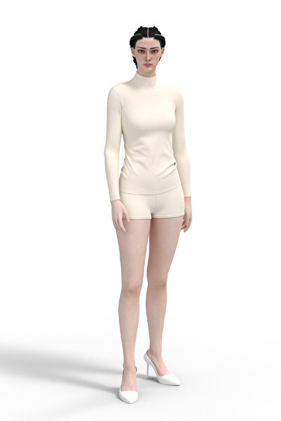 TOLIN Women's Long Sleeve Cotton Stretch Fabric Turtleneck Cream Body Undershirt 6257